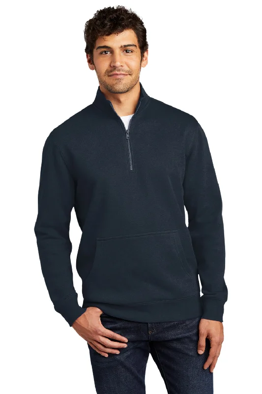 District Mens Very Important 1/4 Zip Sweatshirt w/ Pouch Pocket - New Navy Blue