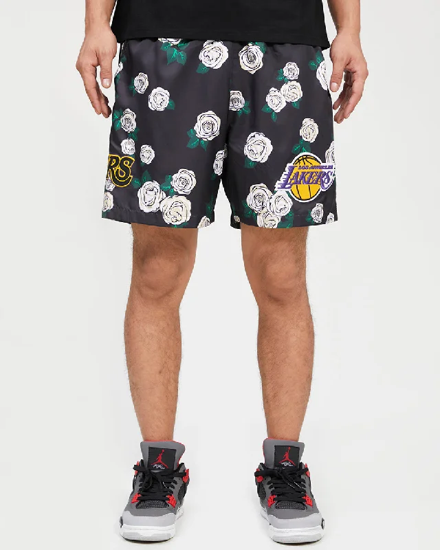 NBA LOS ANGELES LAKERS ROSES AOP MEN'S WOVEN SHORT (BLACK/MULTI)