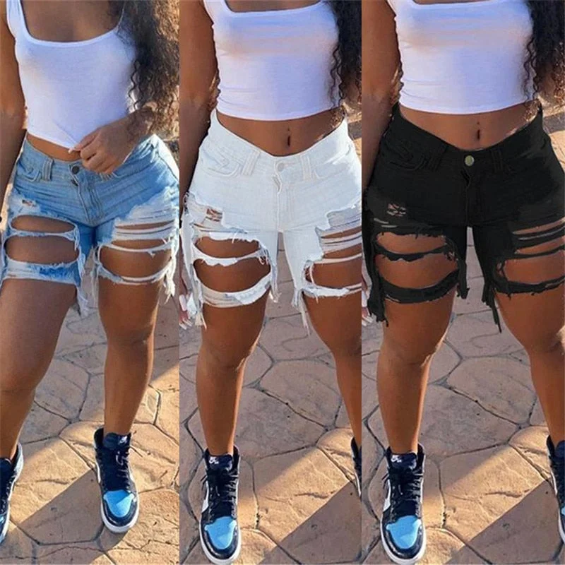 2020 new arrival Women's summer Ripped denim shorts Trendy Internet celebrities shorts jeans Plus size shorts S-5XL