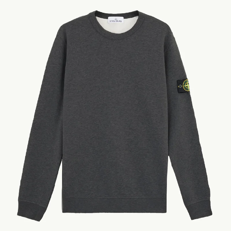 Sweatshirt Brushed Organic Cotton Fleece Crew Patch - Grey Melange 6781