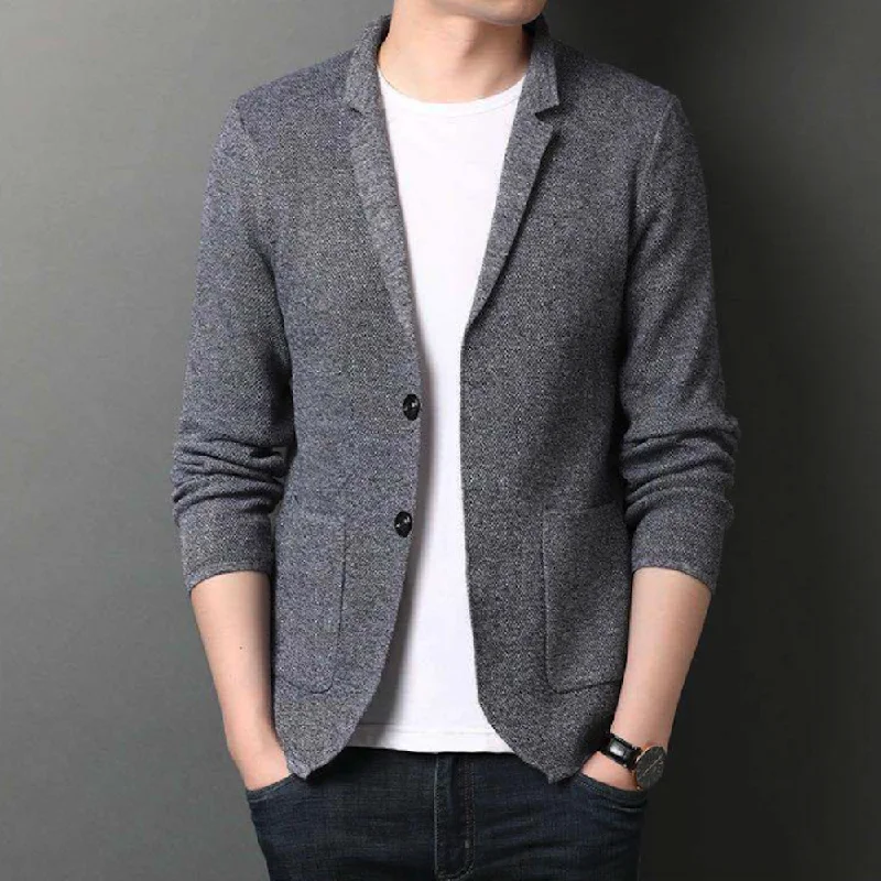 Mens Stand Collar Knit Blazer Cardigan