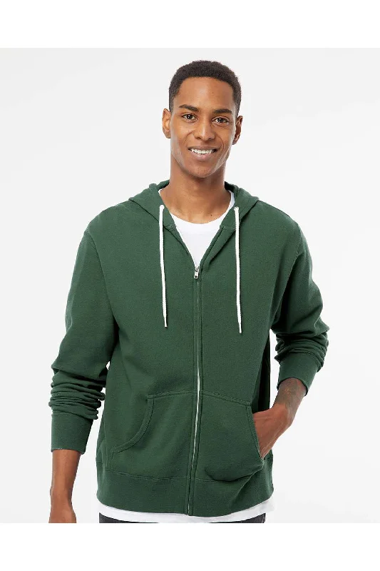 Independent Trading Co. Mens Full Zip Hooded Sweatshirt Hoodie w/ Pockets - Alpine Green