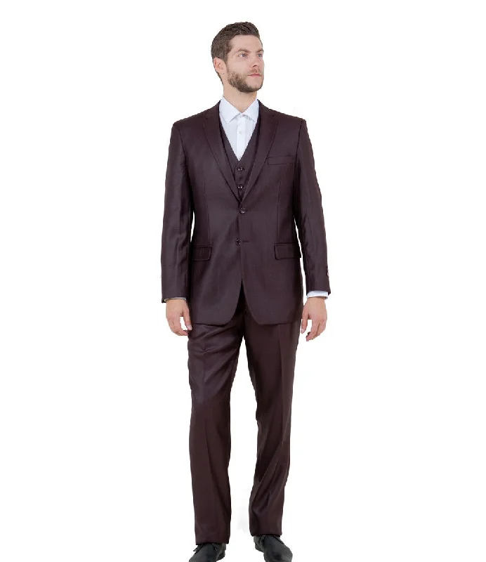 Argonaut Collection: Burgundy Textured Solid Three-Piece Suit – Modern Fit