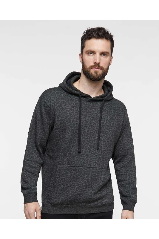 LAT Mens Elevated Fleece Basic Hooded Sweatshirt Hoodie w/ Pouch Pocket - Black Leopard