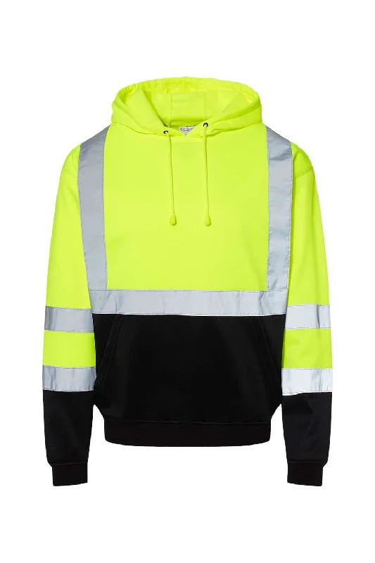 Kishigo Mens Hi-Vis Hooded Sweatshirt Hoodie w/ Pockets - Lime Green