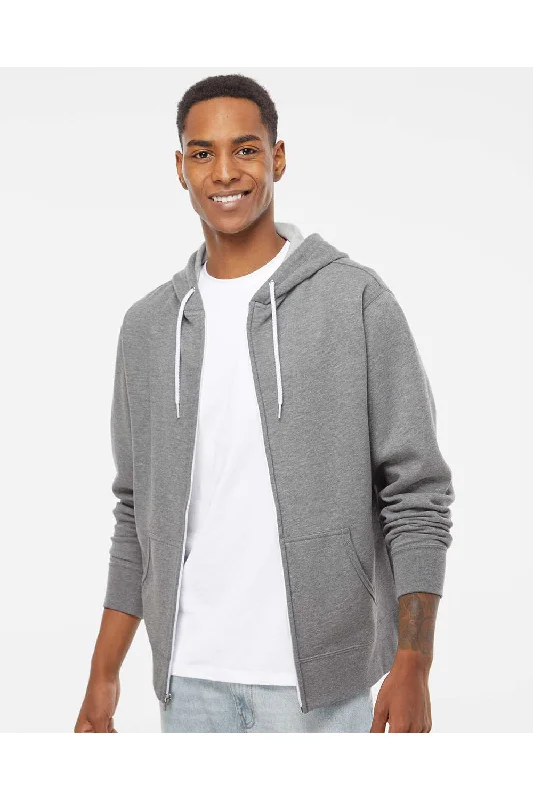 Independent Trading Co. Mens Full Zip Hooded Sweatshirt Hoodie w/ Pockets - Heather Gunmetal Grey