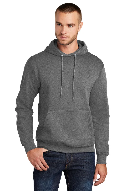 Port & Company Mens Core Pill Resistant Fleece Hooded Sweatshirt Hoodie w/ Pouch Pocket - Heather Graphite Grey