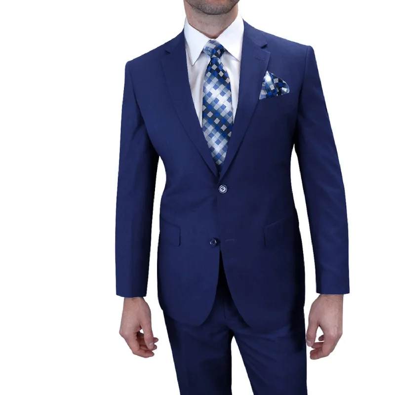 Charon Collection: Men's 2-Piece Solid Color Wool Suit In Sapphire