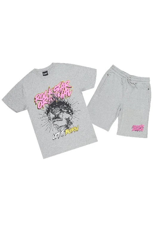 Zev Heather Grey Graphic T-Shirt/ Short Set