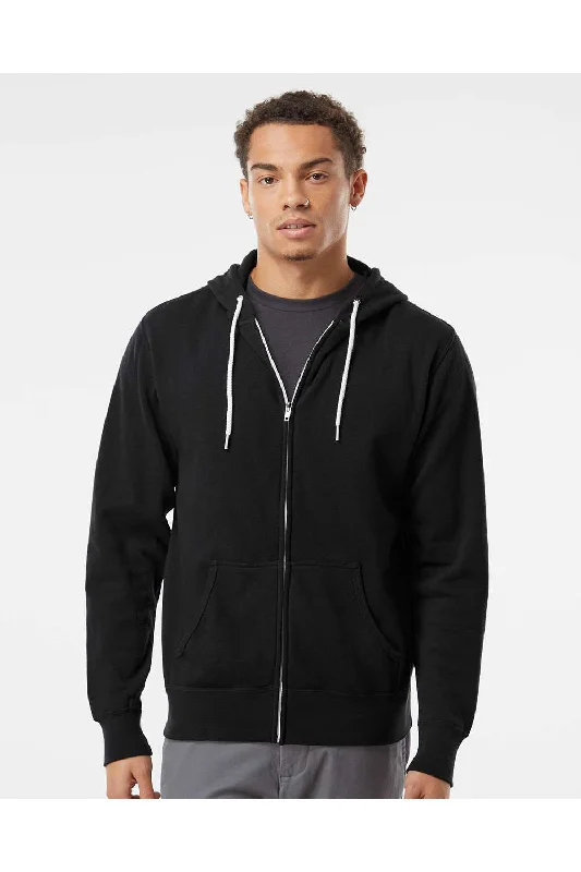 Independent Trading Co. Mens Full Zip Hooded Sweatshirt Hoodie w/ Pockets - Black