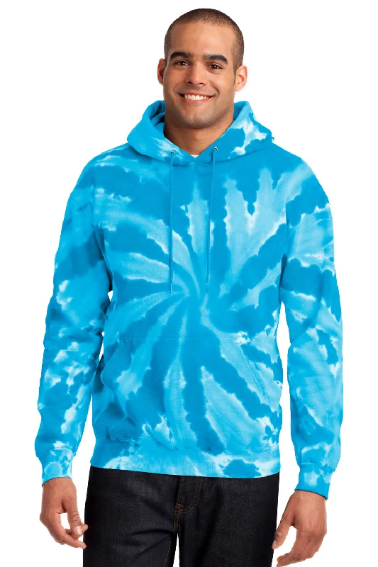 Port & Company Mens Tie-Dye Fleece Hooded Sweatshirt Hoodie w/ Pouch Pocket - Turquoise Blue