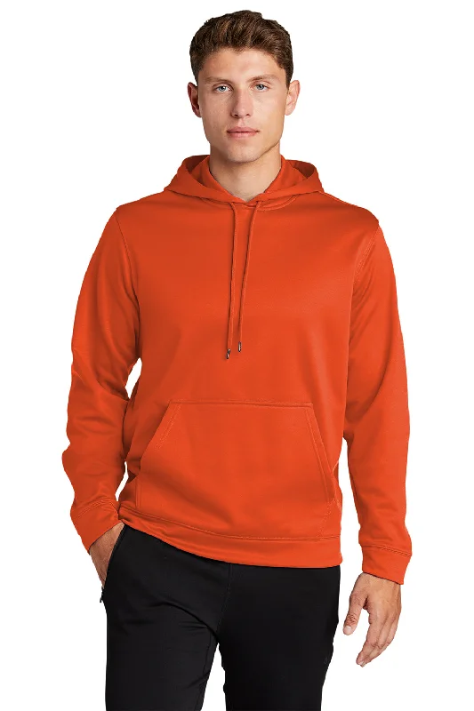 Sport-Tek Mens Sport-Wick Moisture Wicking Fleece Hooded Sweatshirt Hoodie w/ Pouch Pocket - Deep Orange