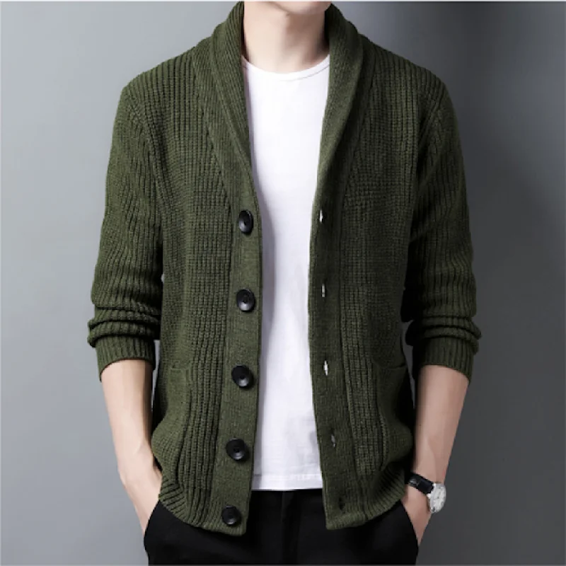 Mens Chunky Knit Cardigan With Shawl Collar