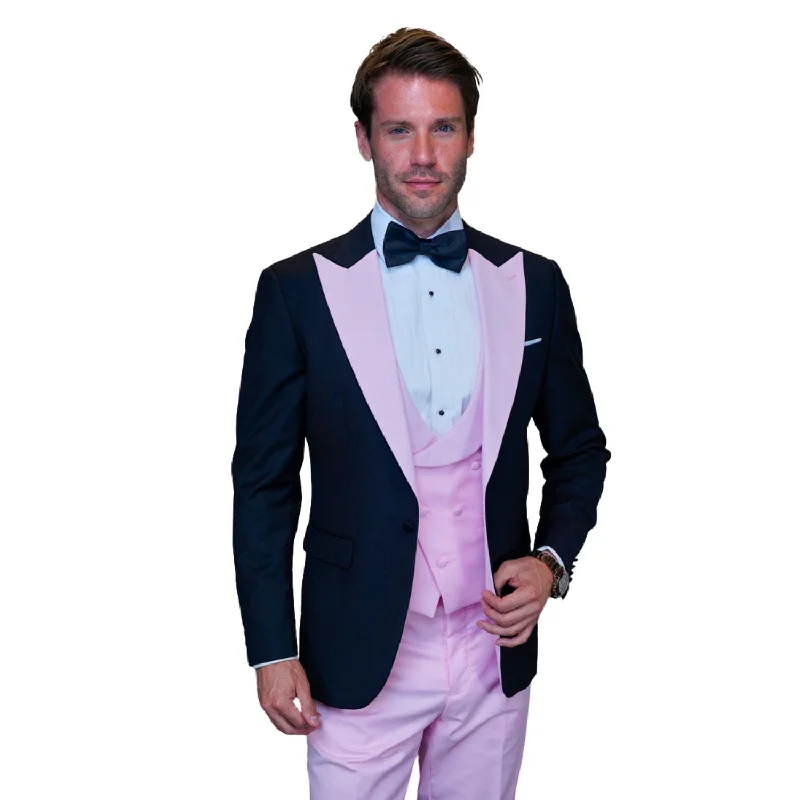 ChicChato Collection: Black Tuxedo with Pink Peak Lapel and Accents - Modern Fit