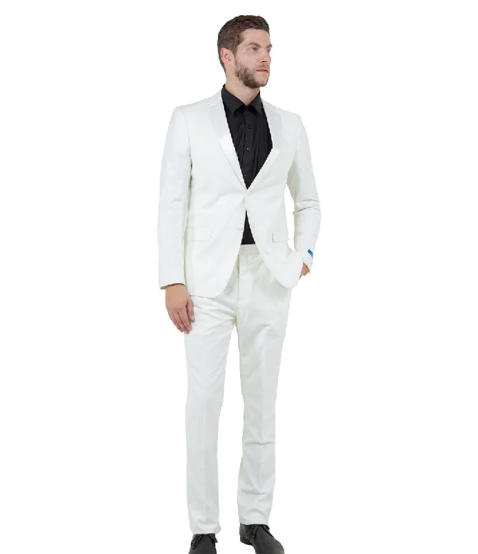 Obsidian Collection: Ivory Two-Piece Tuxedo with Satin Side Stripe Pants – Hybrid Fit