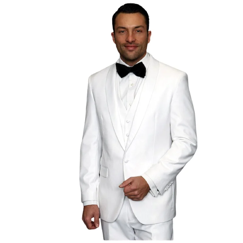 Varuna Collection: White Tailored Fit Shawl Lapel 3PC Tuxedo