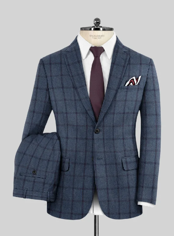 Scabal Tornado Windowpane Pacific Blue Wool Suit