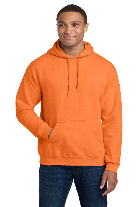 Gildan Mens Pill Resistant Hooded Sweatshirt Hoodie w/ Pouch Pocket - Safety Orange