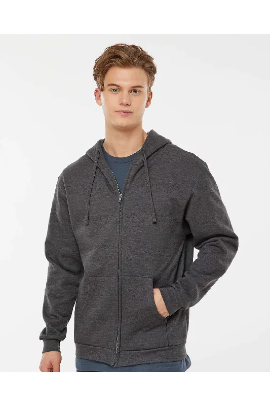 Tultex Mens Full Zip Hooded Sweatshirt Hoodie w/ Pockets - Heather Charcoal Grey