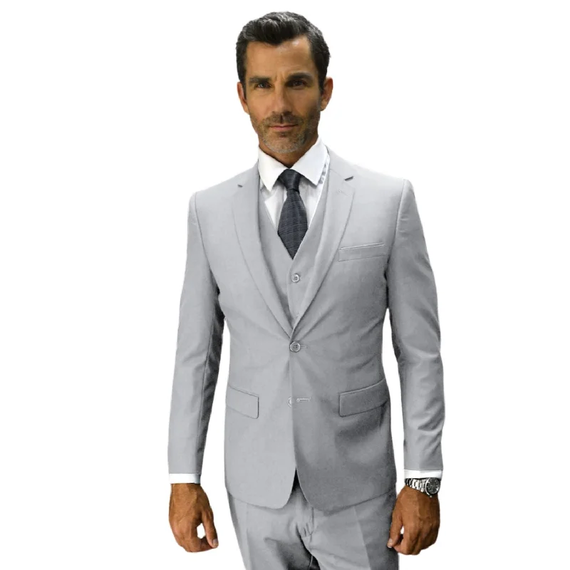 Sculptor Collection: 3-Piece Slim Fit Solid Suit For Men In Ash Grey