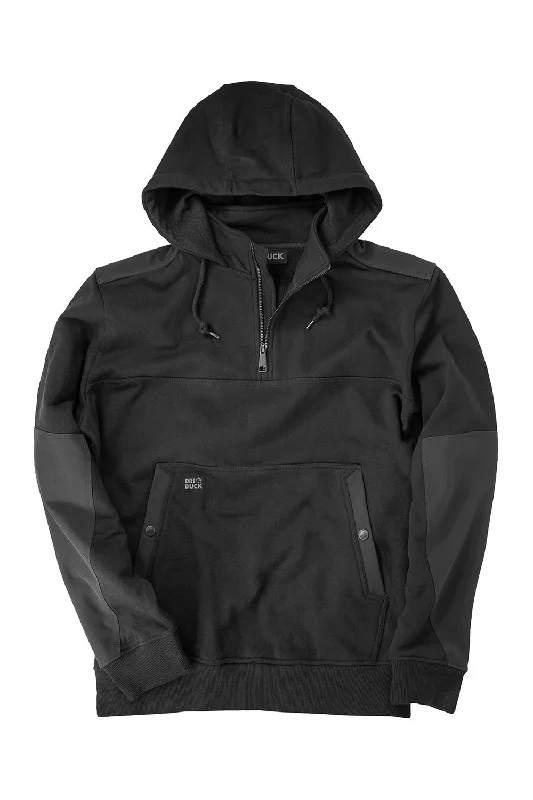 Dri Duck Mens Mission Fleece Water Resistant 1/4 Zip Hooded Sweatshirt Hoodie w/ Pouch Pocket - Black