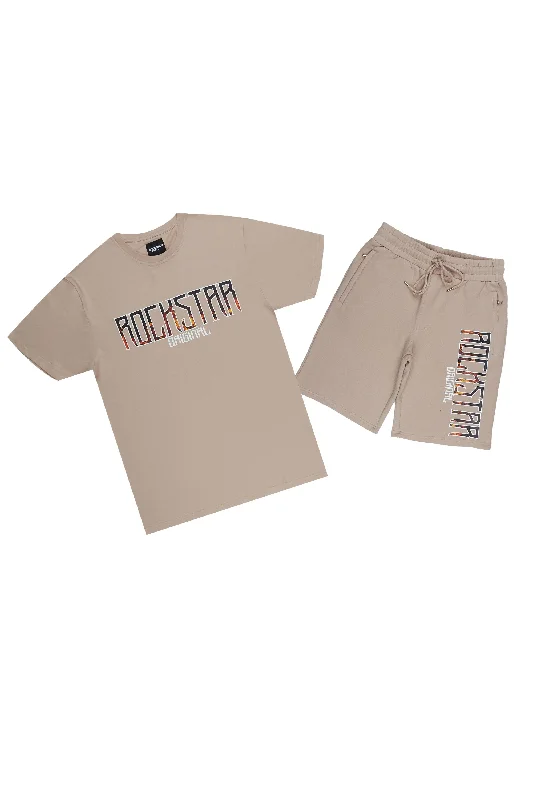 Khai Taupe Graphic T-Shirt/ Short Set