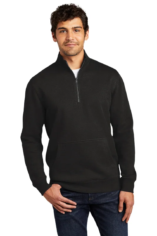 District Mens Very Important 1/4 Zip Sweatshirt w/ Pouch Pocket - Black