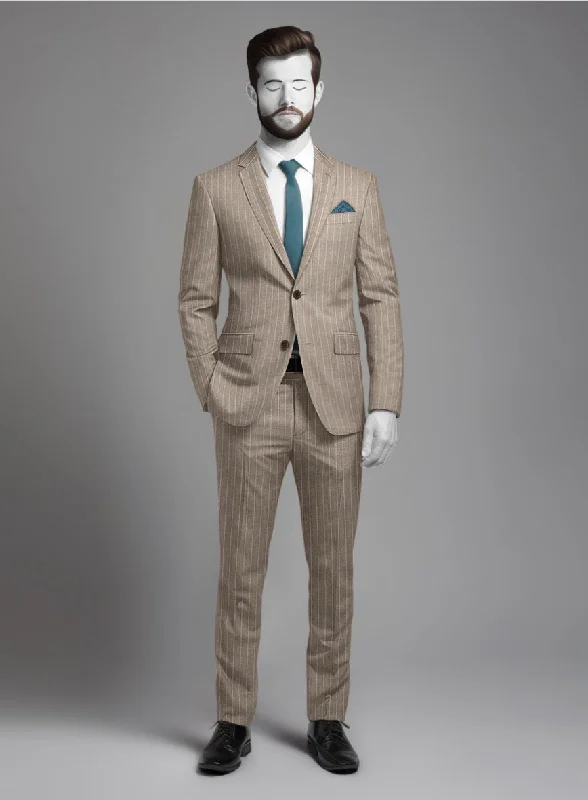 Napolean Genova Stripe Dark Beige Wool Suit