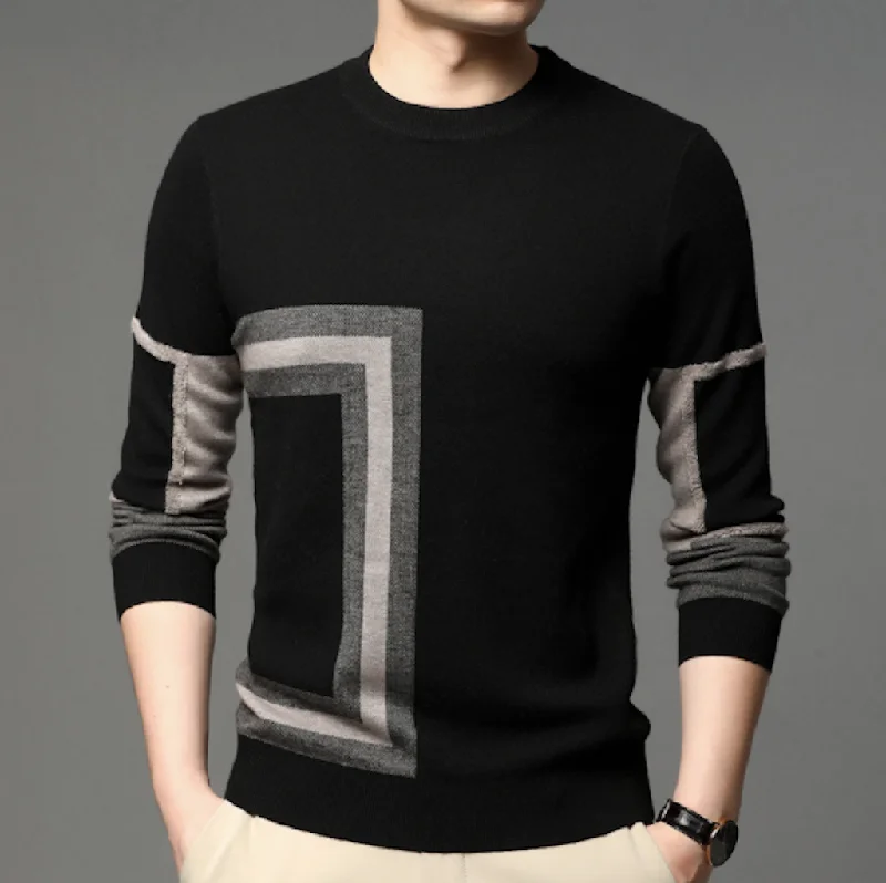 Mens Round Neck Knit Sweater with Prints