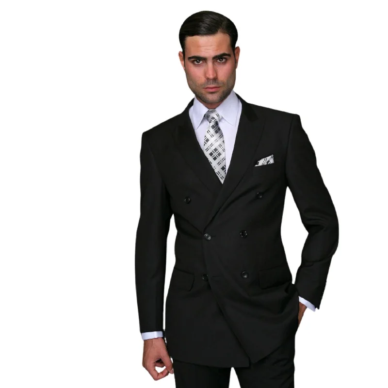 Lyra Collection: Black Double-Breasted Regular Fit Suit with Pleated Pants