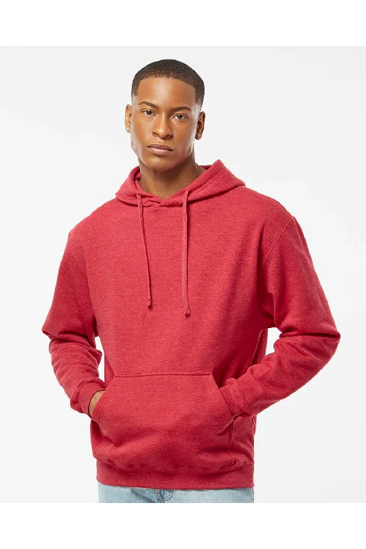 Tultex Mens Fleece Hooded Sweatshirt Hoodie w/ Pouch Pocket - Heather Red