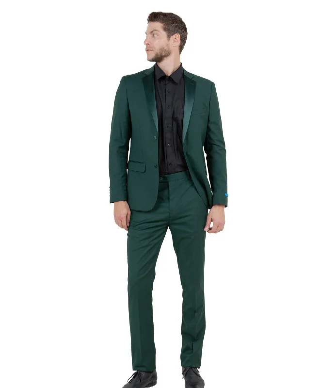 Obsidian Collection: Green Two-Piece Tuxedo with Satin Side Stripe Pants – Hybrid Fit