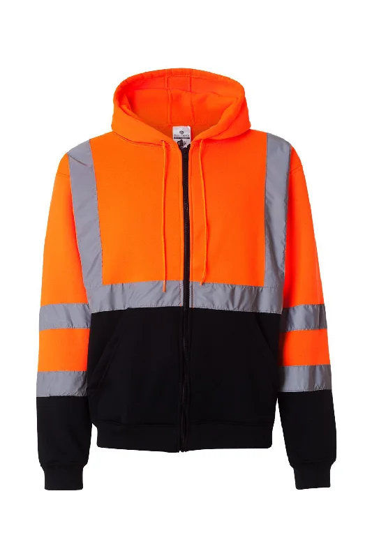 Kishigo Mens Hi-Vis Full Zip Hooded Sweatshirt Hoodie w/ Pockets - Orange