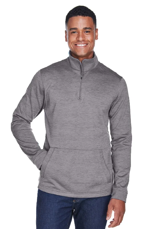 Devon & Jones Mens Newbury Fleece 1/4 Zip Sweatshirt w/ Pouch Pocket - Heather Dark Grey