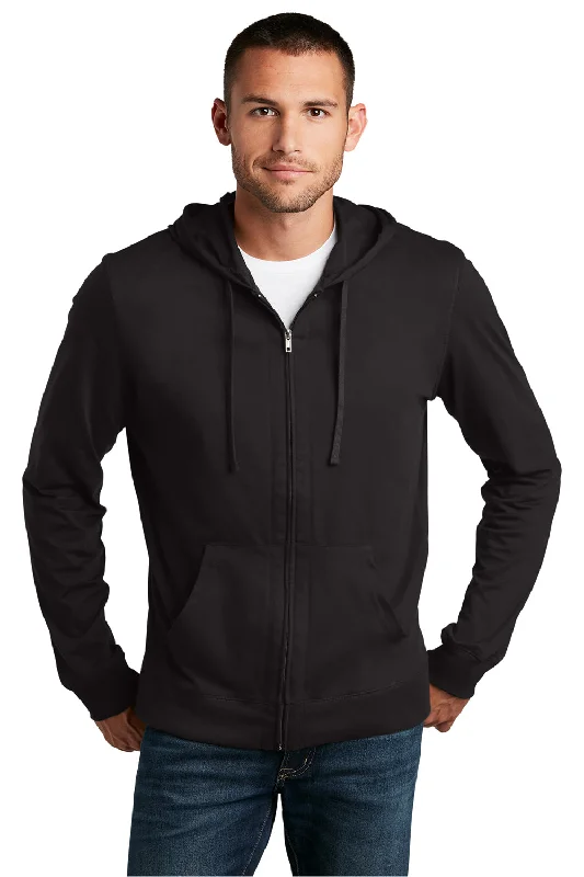 District Mens Full Zip Hooded Sweatshirt Hoodie w/ Pockets - Black