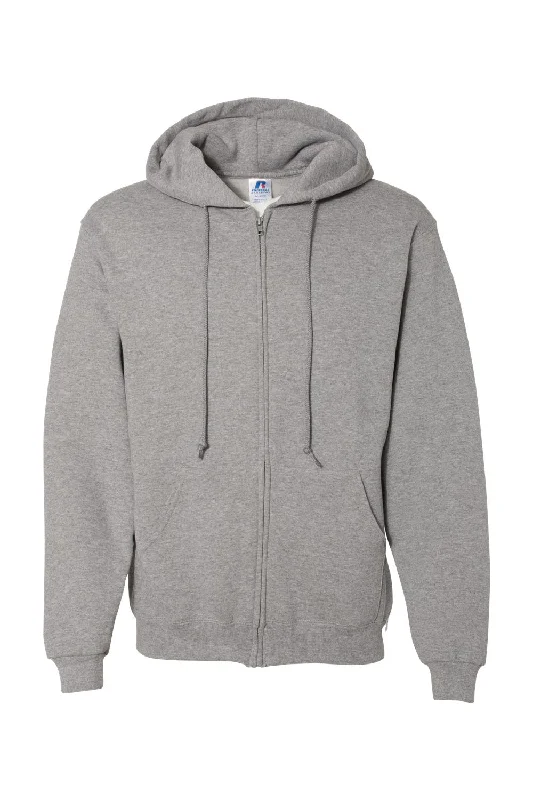 Russell Athletic Mens Dri Power Moisture Wicking Full Zip Hooded Sweatshirt Hoodie w/ Pockets - Oxford Grey