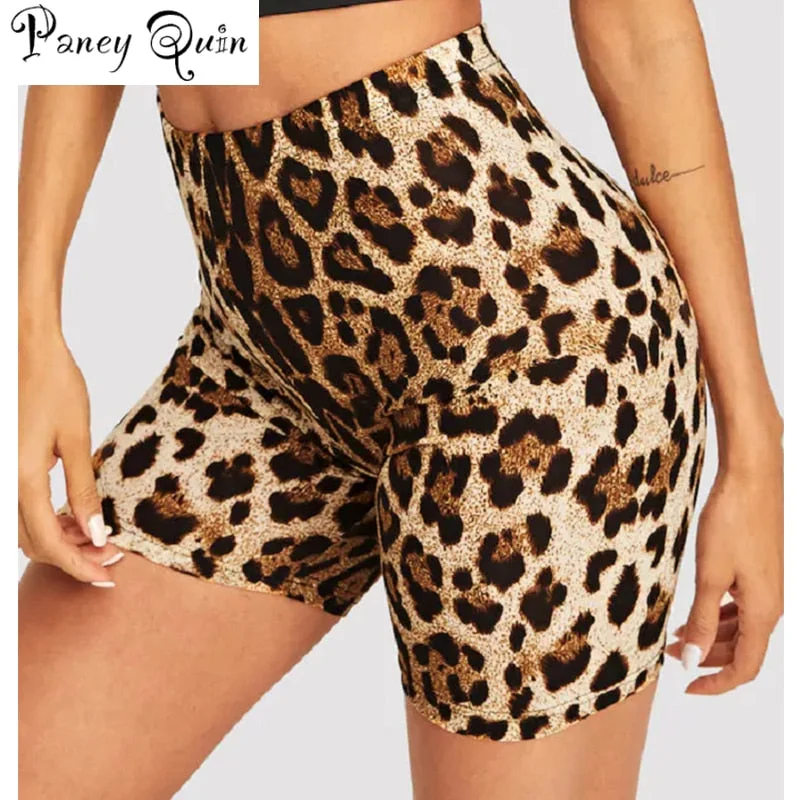 Fashion Leopard Print Women Shorts Casual Snake Print Fitness Short For Lady Women High Waist Casual Biker short femme