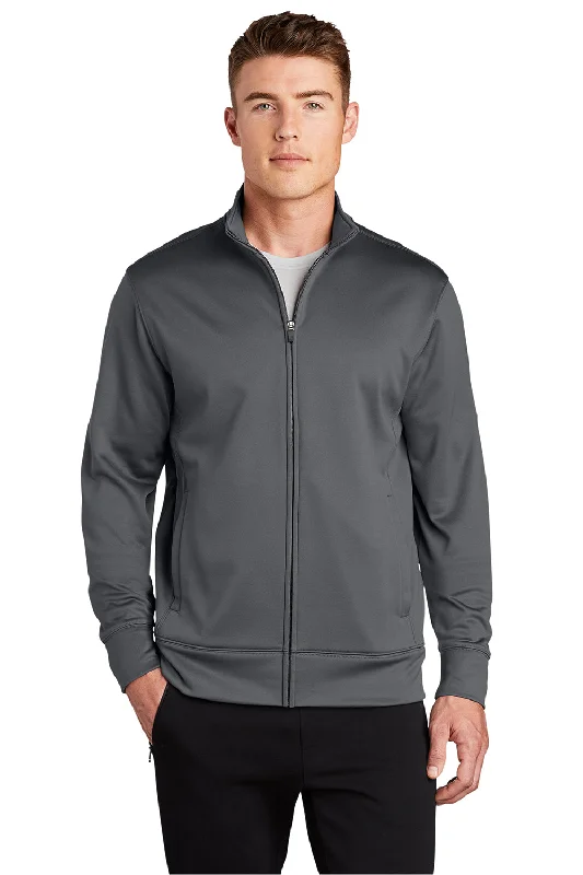 Sport-Tek Mens Sport-Wick Moisture Wicking Fleece Full Zip Sweatshirt w/ Pockets - Dark Smoke Grey