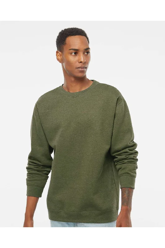 Independent Trading Co. Mens Crewneck Sweatshirt - Heather Army Green