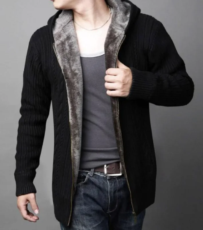 Mens Hooded Cardigan with Inner Layered