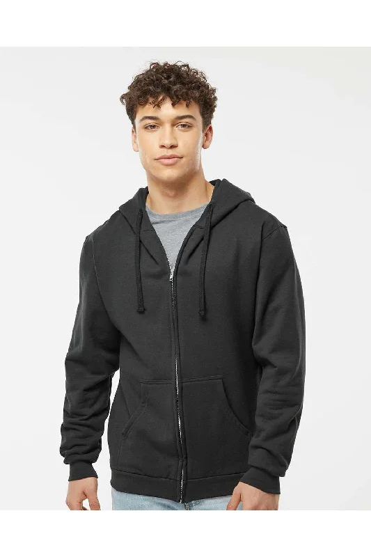 Tultex Mens Full Zip Hooded Sweatshirt Hoodie w/ Pockets - Black