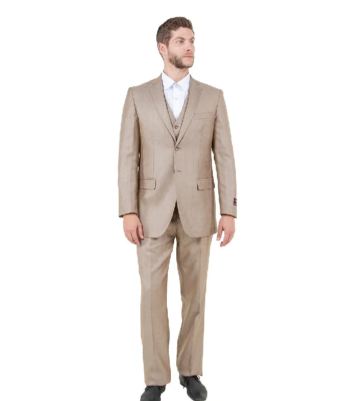 Argonaut Collection: Stone Textured Solid Three-Piece Suit – Modern Fit