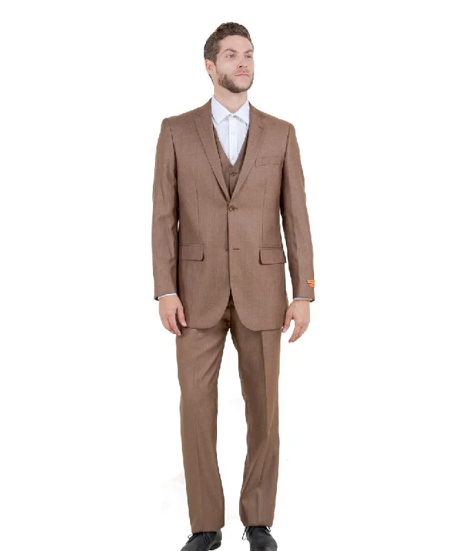 Argonaut Collection: Toast Textured Solid Three-Piece Suit – Modern Fit