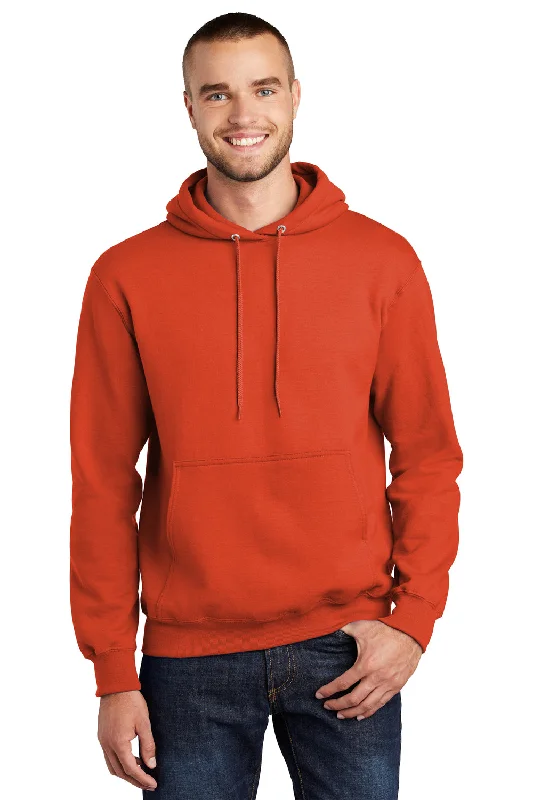 Port & Company Mens Essential Pill Resistant Fleece Hooded Sweatshirt Hoodie w/ Pouch Pocket - Orange