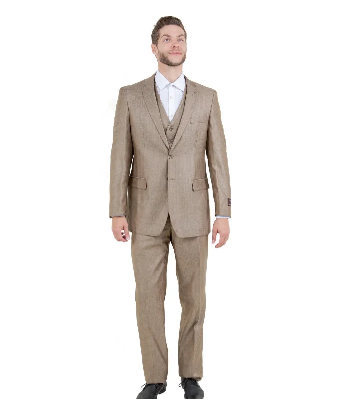 Argonaut Collection: Dark Tan Textured Solid Three-Piece Suit – Modern Fit