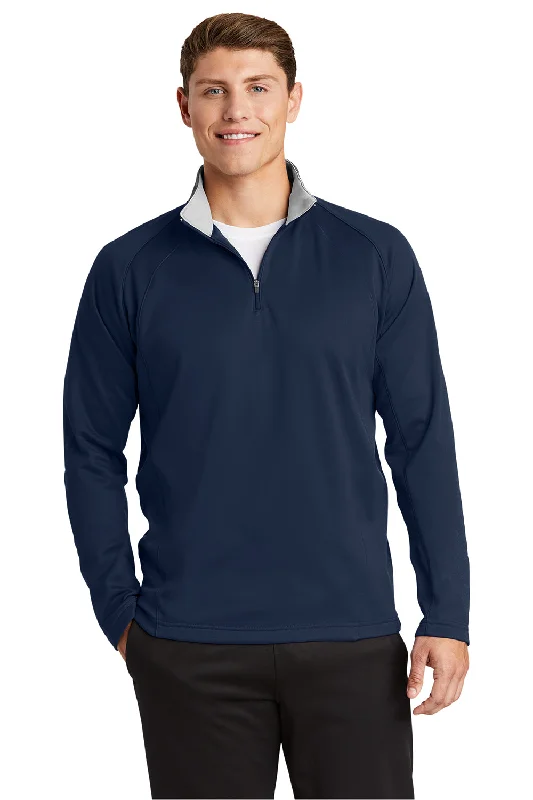 Sport-Tek Mens Sport-Wick Moisture Wicking Fleece 1/4 Zip Sweatshirt - Navy Blue/Silver Grey