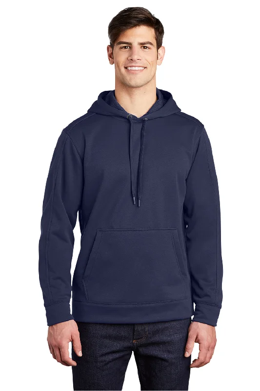 Sport-Tek Mens Repel Moisture Wicking Hooded Sweatshirt Hoodie w/ Pouch Pocket - True Navy Blue