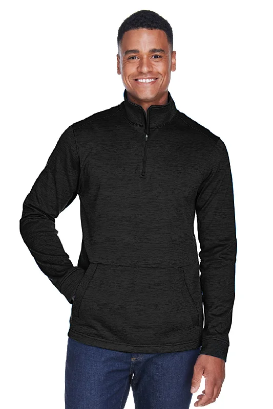 Devon & Jones Mens Newbury Fleece 1/4 Zip Sweatshirt w/ Pouch Pocket - Heather Black