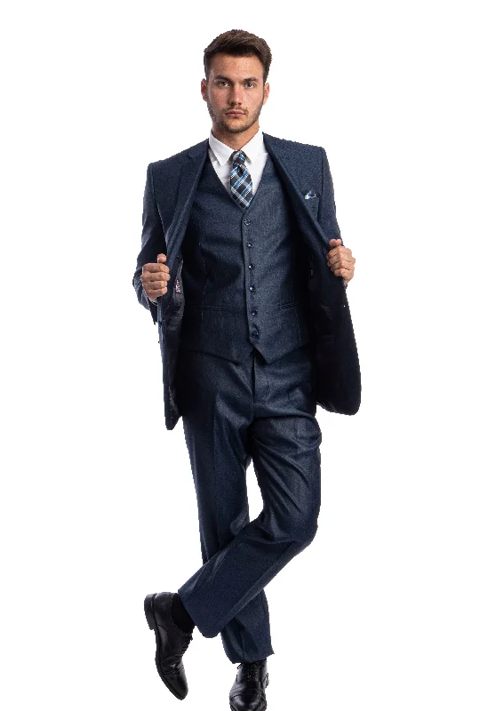 Argonaut Collection: Navy Blue Textured Solid Three-Piece Suit – Modern Fit