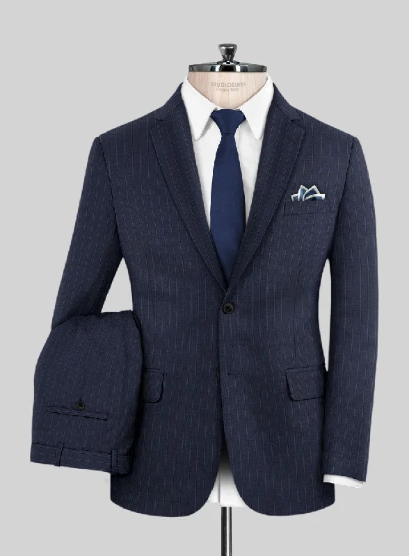 Scabal Rolan Stripe Blue Wool Suit